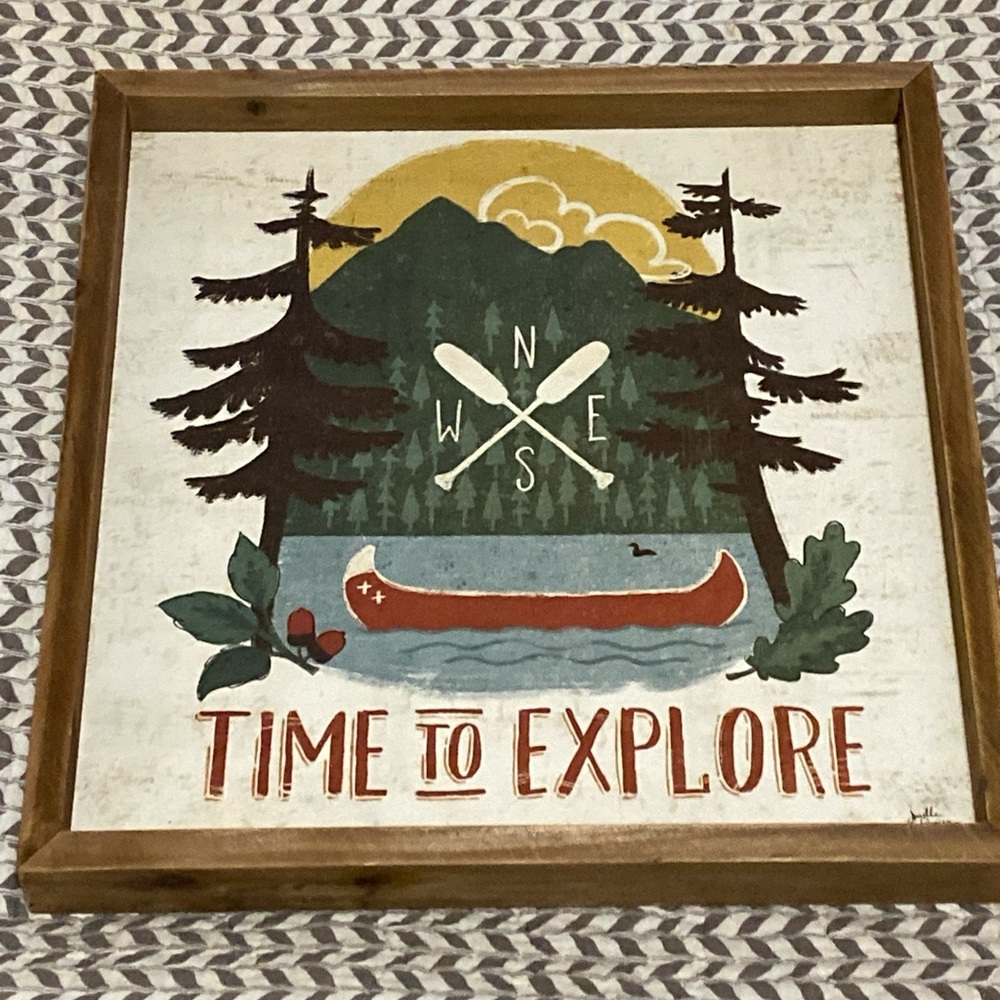 Time To Explore Camp Wall Art Rustic Adventure Wall Art with Canoe Design